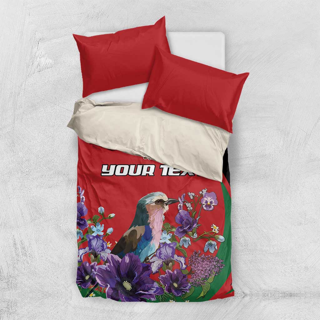 Personalized Afro Kenya Lilac Breasted Roller Bedding Set With Violet Flowers