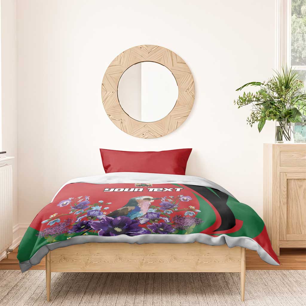 Personalized Afro Kenya Lilac Breasted Roller Bedding Set With Violet Flowers