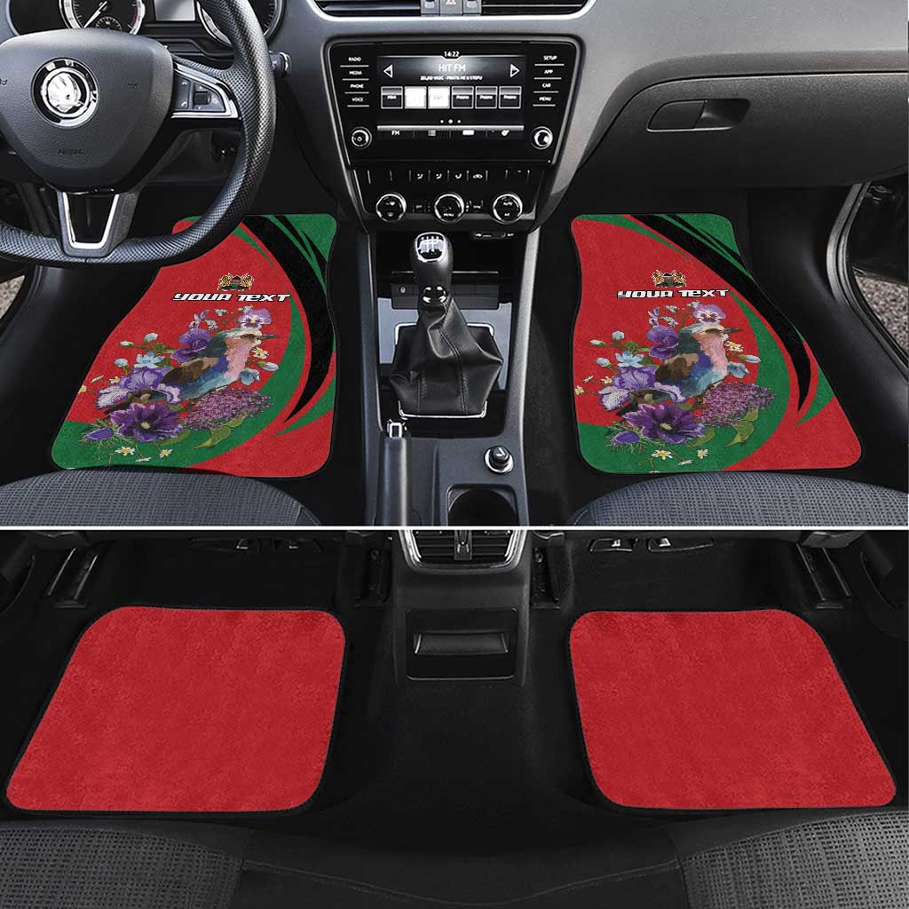 Personalized Afro Kenya Lilac Breasted Roller Car Mats With Violet Flowers
