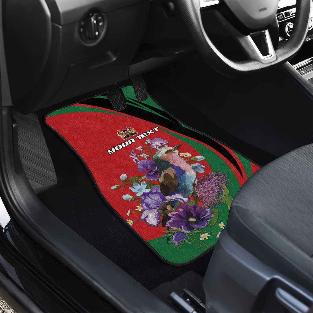 Personalized Afro Kenya Lilac Breasted Roller Car Mats With Violet Flowers
