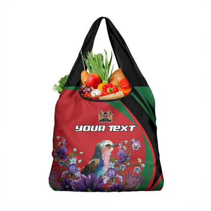 Personalized Afro Kenya Lilac Breasted Roller Grocery Bag With Violet Flowers