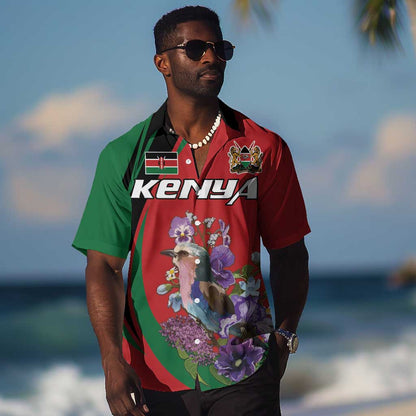 Personalized Afro Kenya Lilac Breasted Roller Hawaiian Shirt With Violet Flowers