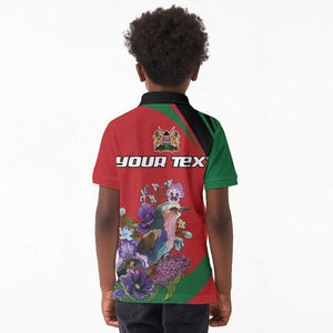 Personalized Afro Kenya Lilac Breasted Roller Kid Polo Shirt With Violet Flowers