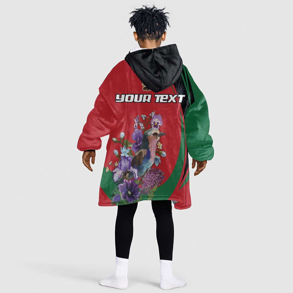 Personalized Afro Kenya Lilac Breasted Roller KId Wearable Blanket Hoodie With Violet Flowers