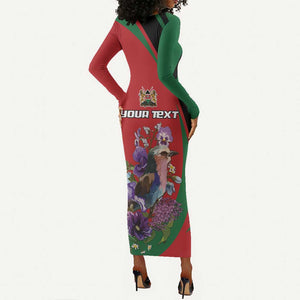 Personalized Afro Kenya Lilac Breasted Roller Long Sleeve Bodycon Dress With Violet Flowers LT18