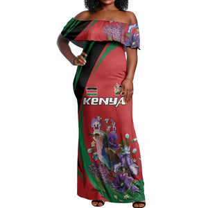 Personalized Afro Kenya Lilac Breasted Roller Off Shoulder Maxi Dress With Violet Flowers