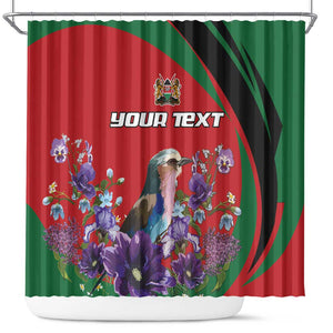 Personalized Afro Kenya Lilac Breasted Roller Shower Curtain With Violet Flowers