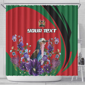 Personalized Afro Kenya Lilac Breasted Roller Shower Curtain With Violet Flowers