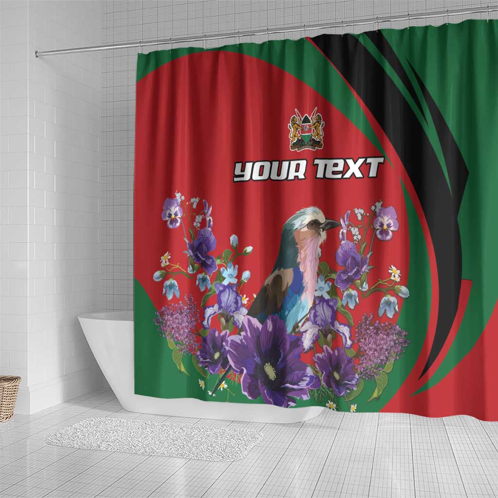 Personalized Afro Kenya Lilac Breasted Roller Shower Curtain With Violet Flowers