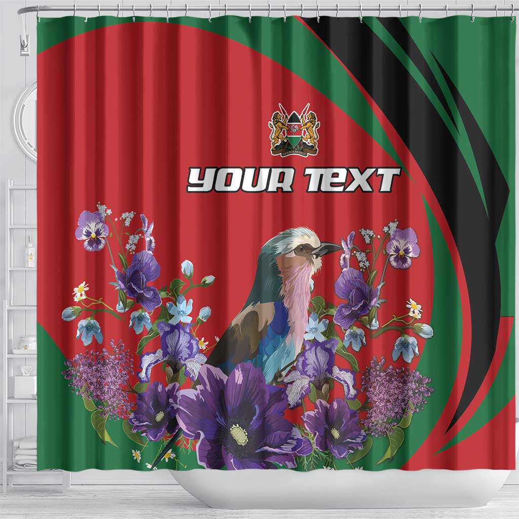 Personalized Afro Kenya Lilac Breasted Roller Shower Curtain With Violet Flowers