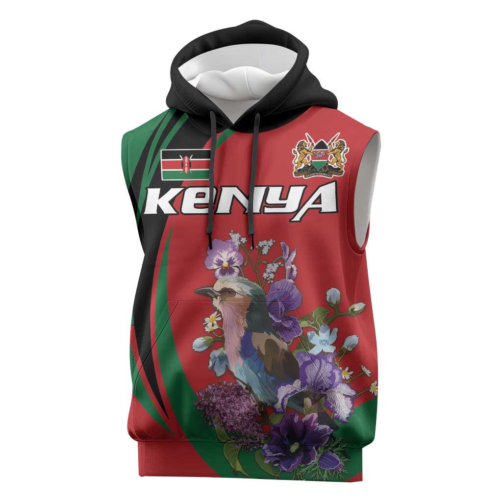 Personalized Afro Kenya Lilac Breasted Roller Sleeveless Hoodie With Violet Flowers - African Pride