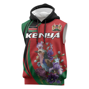 Personalized Afro Kenya Lilac Breasted Roller Sleeveless Hoodie With Violet Flowers - African Pride
