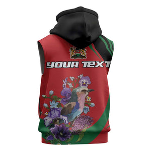 Personalized Afro Kenya Lilac Breasted Roller Sleeveless Hoodie With Violet Flowers - African Pride