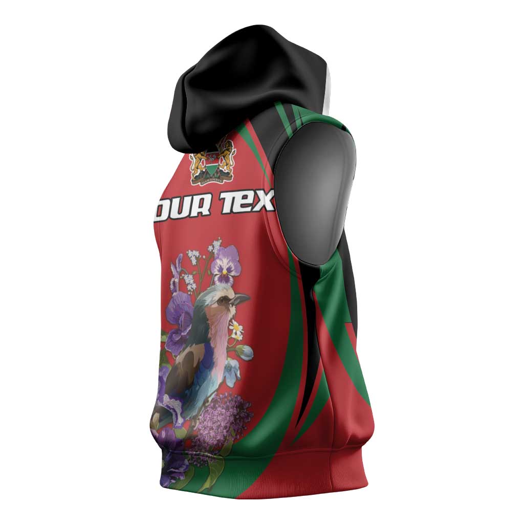 Personalized Afro Kenya Lilac Breasted Roller Sleeveless Hoodie With Violet Flowers - African Pride