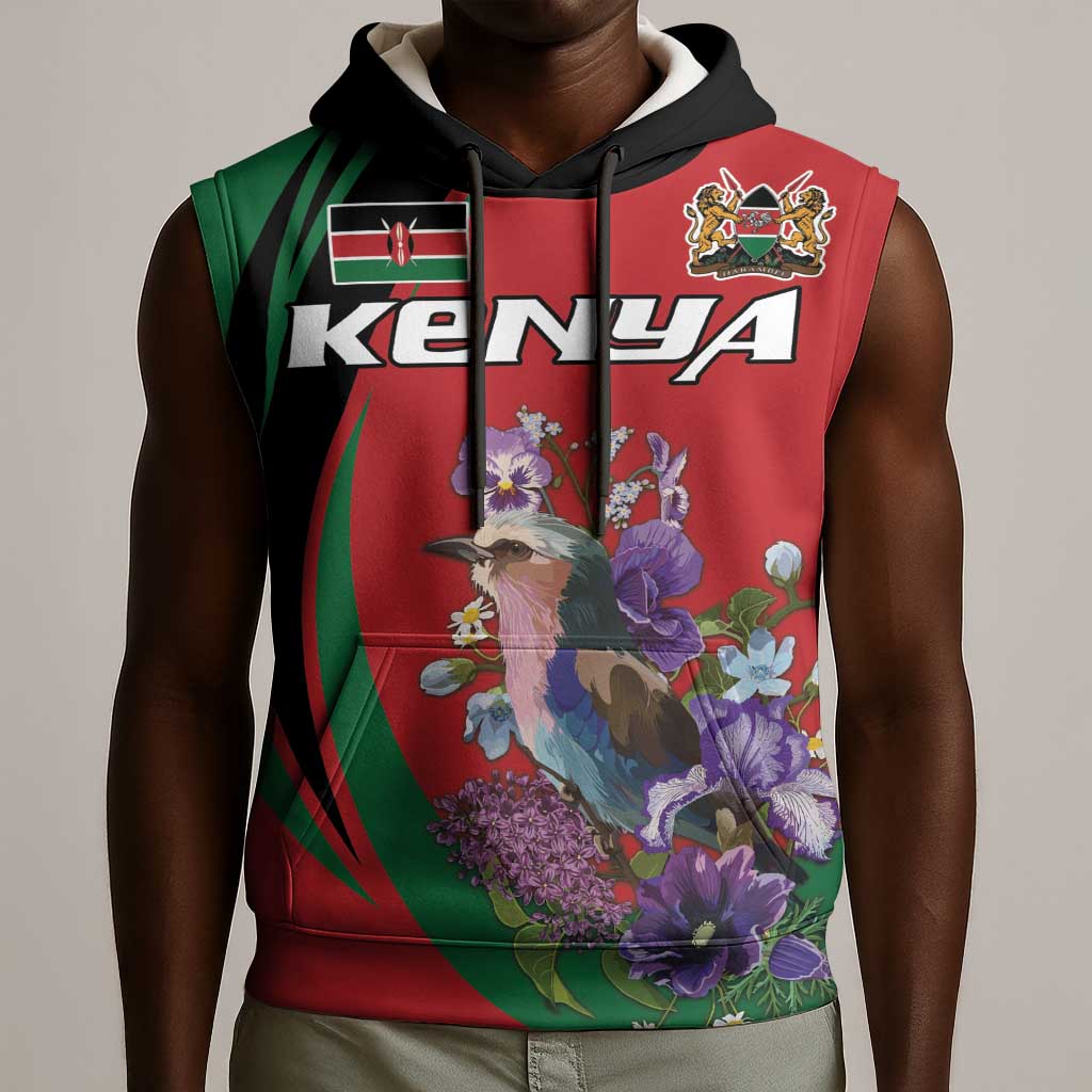 Personalized Afro Kenya Lilac Breasted Roller Sleeveless Hoodie With Violet Flowers - African Pride