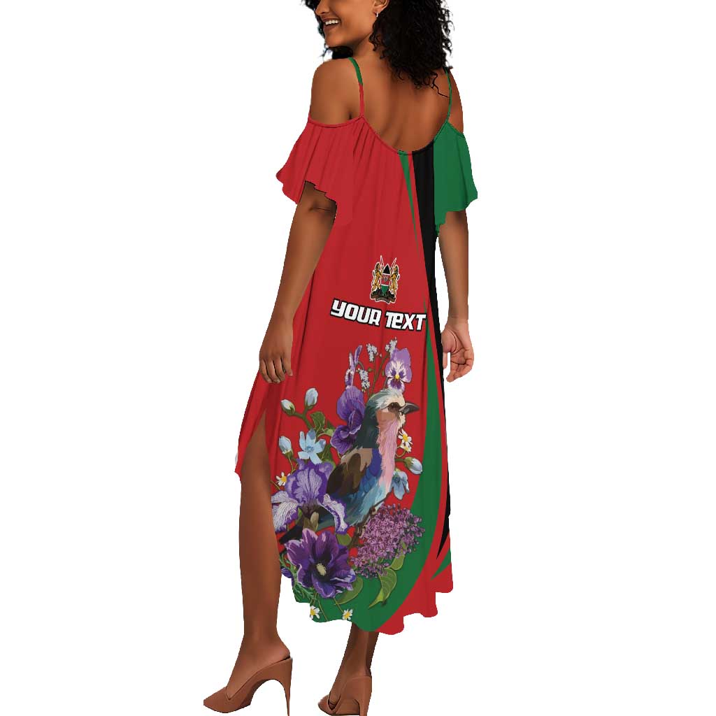 Personalized Afro Kenya Lilac Breasted Roller Summer Maxi Dress With Violet Flowers