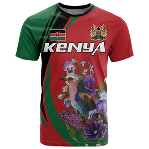 Personalized Afro Kenya Lilac Breasted Roller T shirt With Violet Flowers