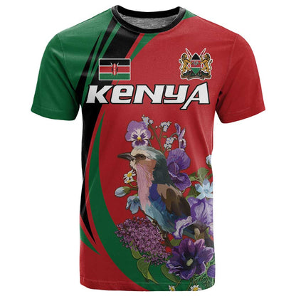 Personalized Afro Kenya Lilac Breasted Roller T shirt With Violet Flowers