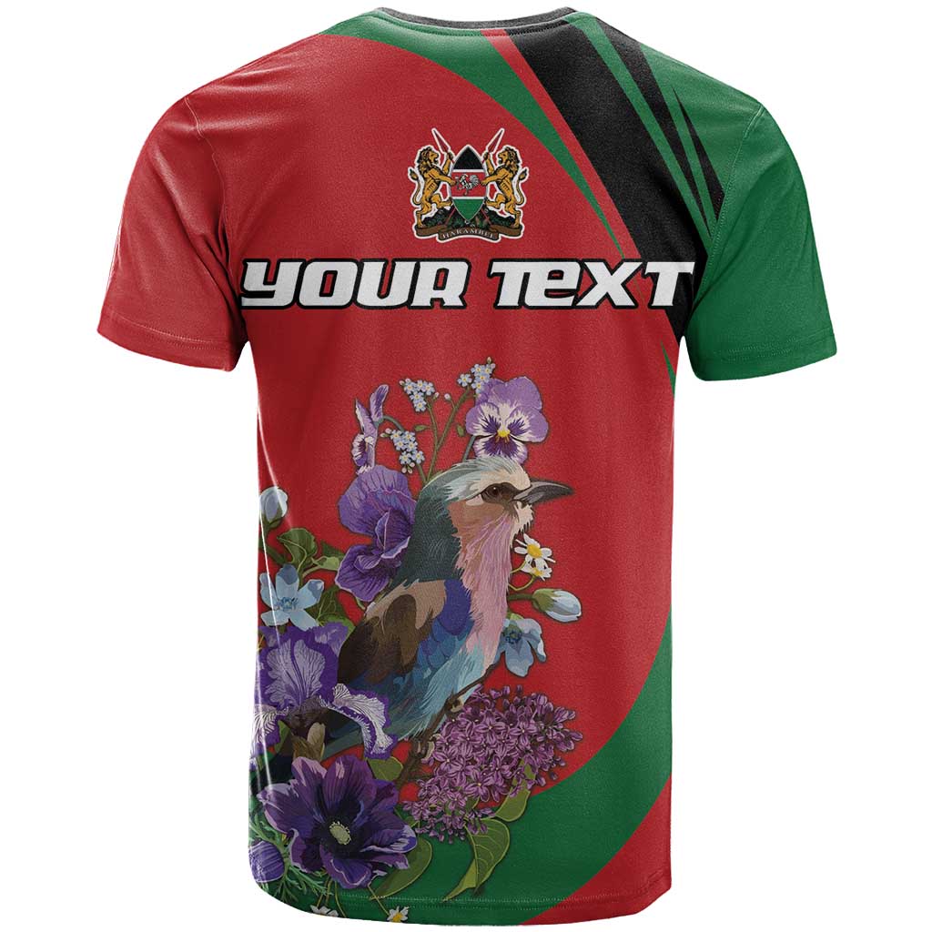 Personalized Afro Kenya Lilac Breasted Roller T shirt With Violet Flowers