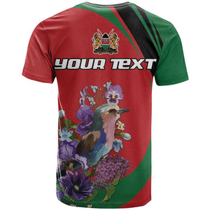 Personalized Afro Kenya Lilac Breasted Roller T shirt With Violet Flowers