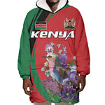 Personalized Afro Kenya Lilac Breasted Roller Wearable Blanket Hoodie With Violet Flowers