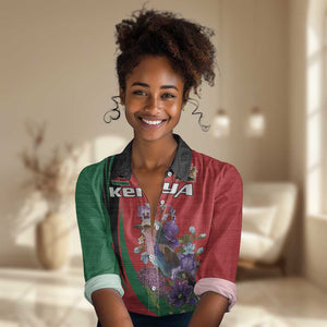 Personalized Afro Kenya Lilac Breasted Roller Women Casual Shirt With Violet Flowers LT18