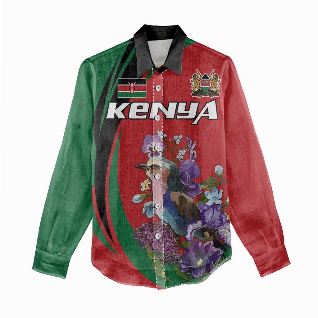 Personalized Afro Kenya Lilac Breasted Roller Women Casual Shirt With Violet Flowers LT18