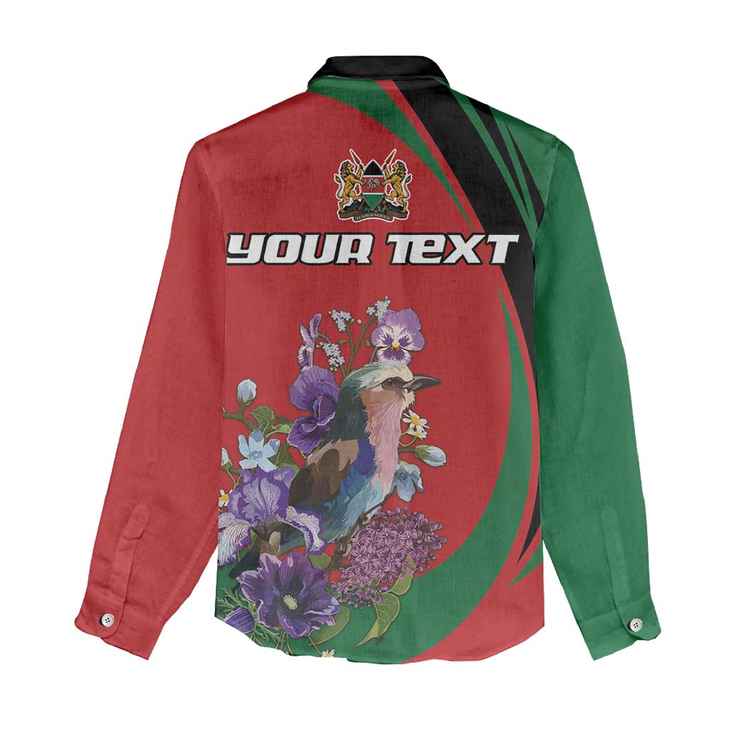Personalized Afro Kenya Lilac Breasted Roller Women Casual Shirt With Violet Flowers LT18