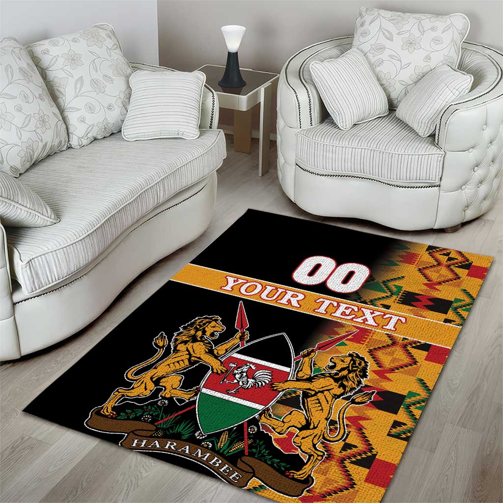 Custom Afro Kenya Coat Of Arms Area Rug With Kente Patterns