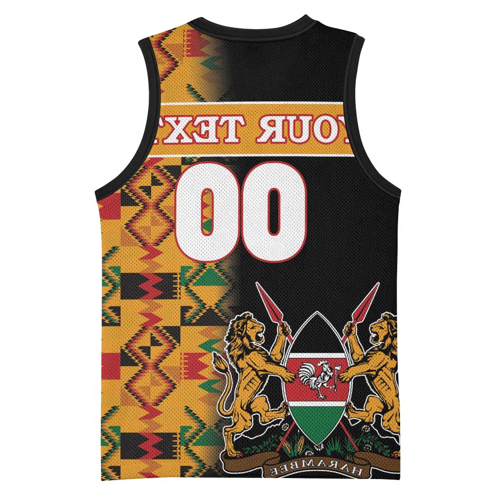 Custom Afro Kenya Coat Of Arms Basketball Jersey With Kente Patterns - African Pride