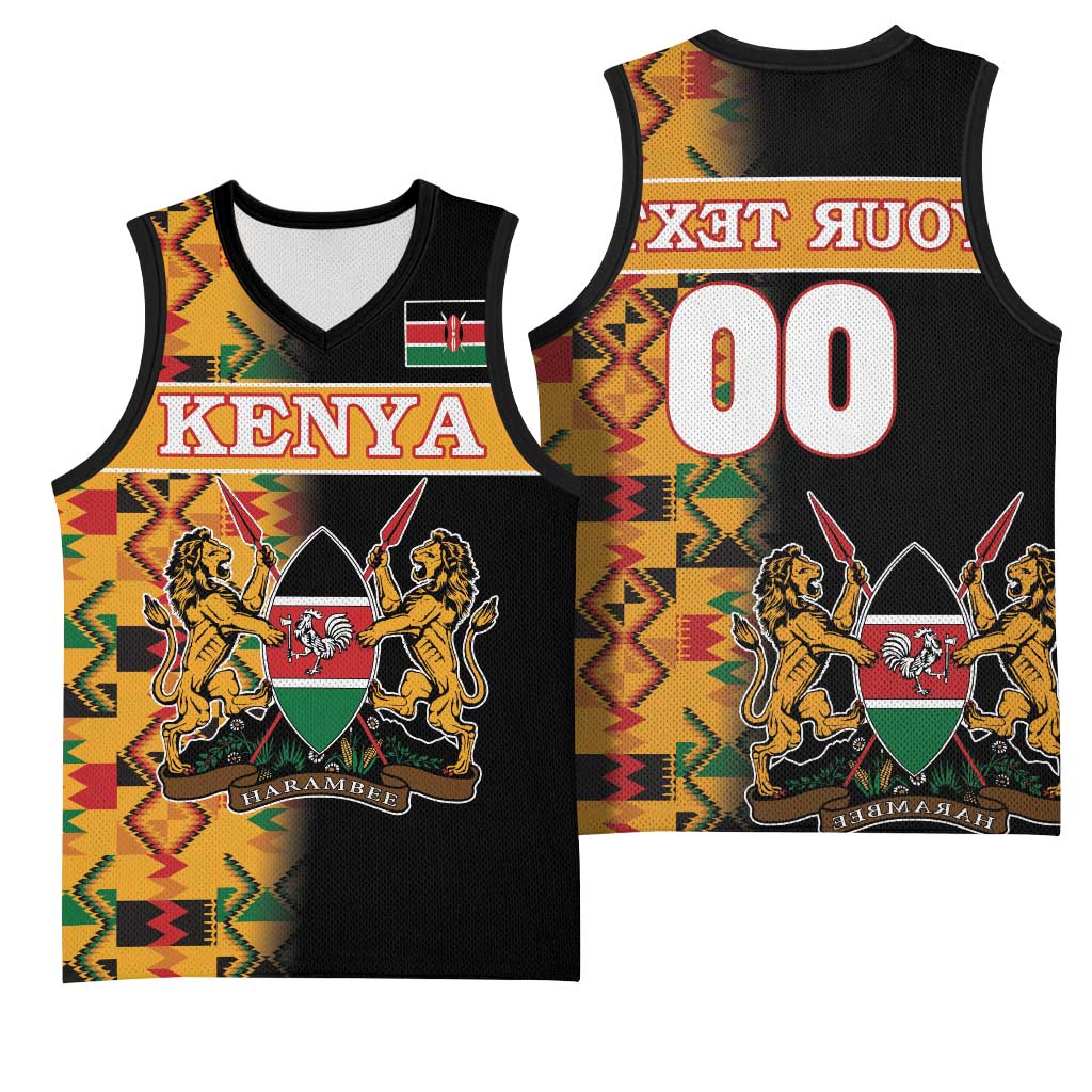 Custom Afro Kenya Coat Of Arms Basketball Jersey With Kente Patterns - African Pride
