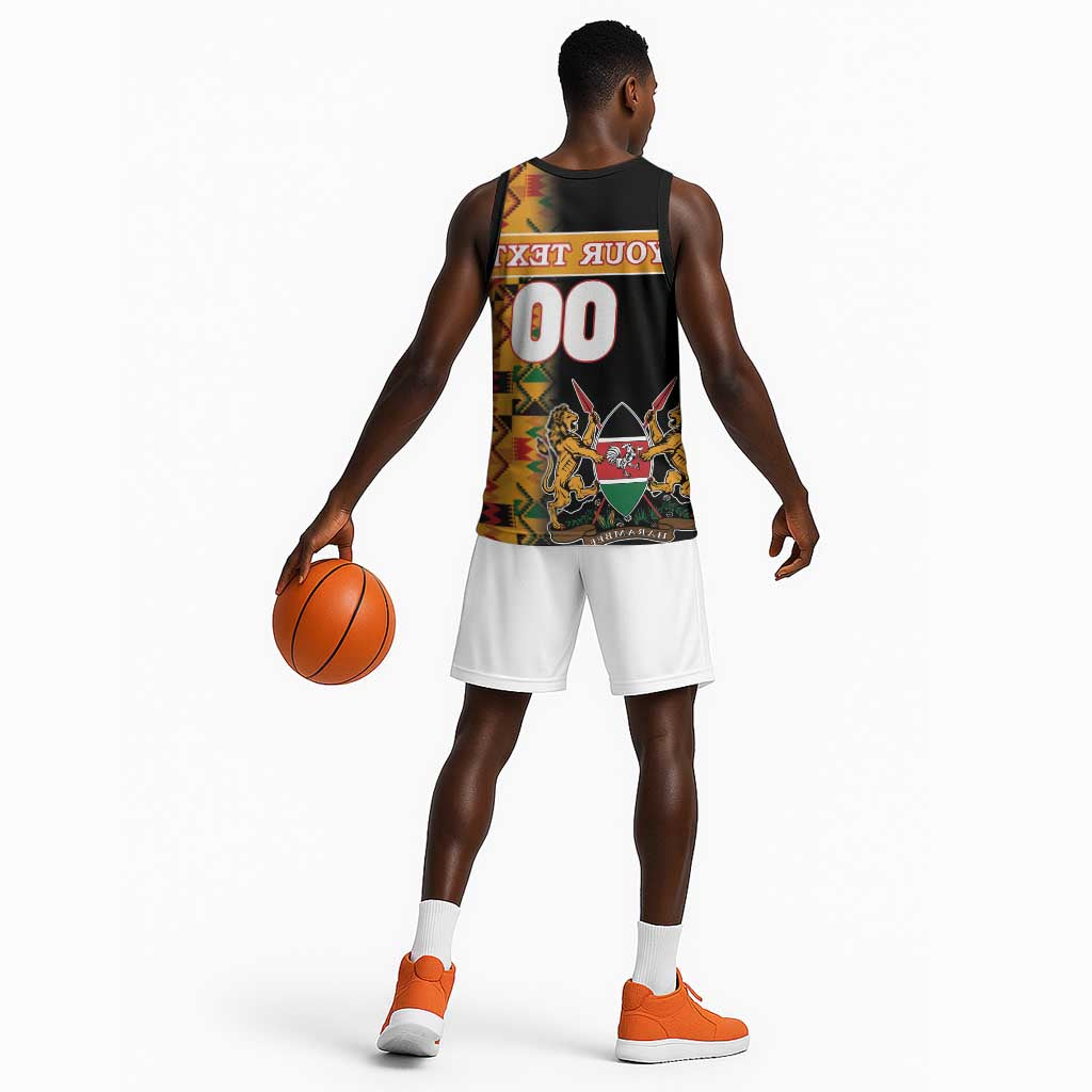 Custom Afro Kenya Coat Of Arms Basketball Jersey With Kente Patterns - African Pride