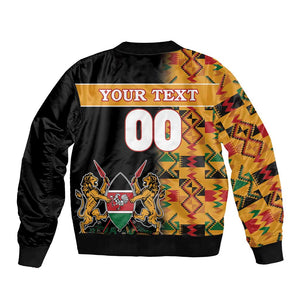 Custom Afro Kenya Coat Of Arms Bomber Jacket With Kente Patterns
