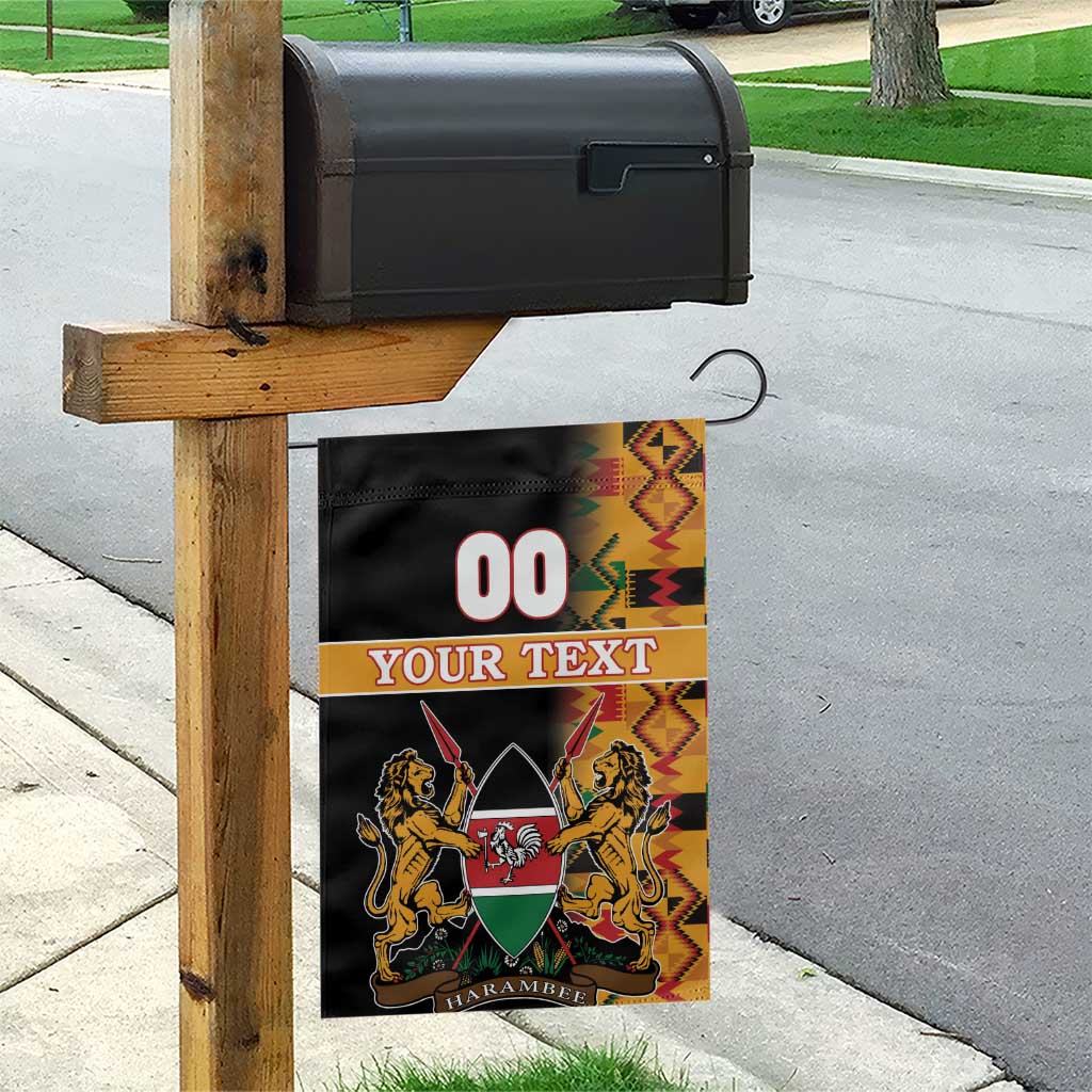 Custom Afro Kenya Coat Of Arms Garden Flag With Kente Patterns