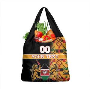 Custom Afro Kenya Coat Of Arms Grocery Bag With Kente Patterns