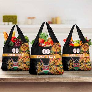 Custom Afro Kenya Coat Of Arms Grocery Bag With Kente Patterns