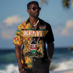Custom Afro Kenya Coat Of Arms Hawaiian Shirt With Kente Patterns