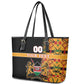 Custom Afro Kenya Coat Of Arms Leather Tote Bag With Kente Patterns