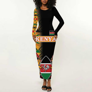 Custom Afro Kenya Coat Of Arms Long Sleeve Bodycon Dress With Kente Patterns LT18