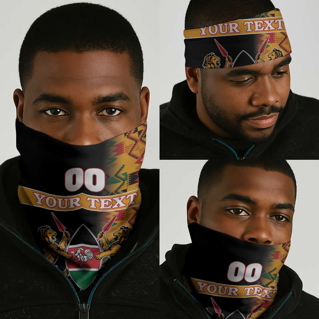 Custom Afro Kenya Coat Of Arms Neck Gaiter Kente Patterns LT18