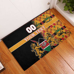 Custom Afro Kenya Coat Of Arms Rubber Doormat With Kente Patterns