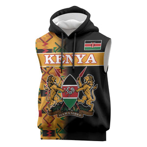 Custom Afro Kenya Coat Of Arms Sleeveless Hoodie With Kente Patterns - African Pride