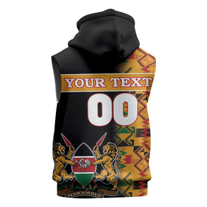 Custom Afro Kenya Coat Of Arms Sleeveless Hoodie With Kente Patterns - African Pride