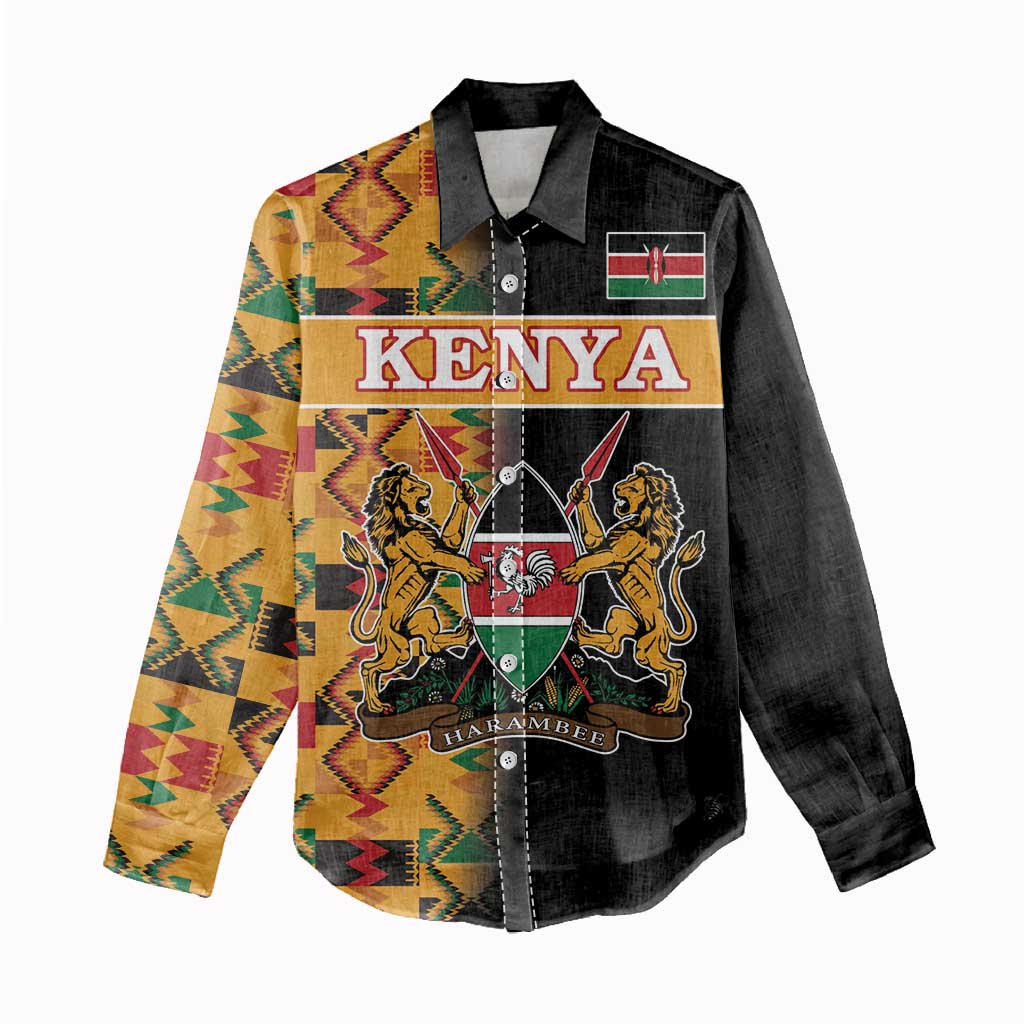 Custom Afro Kenya Coat Of Arms Women Casual Shirt With Kente Patterns LT18