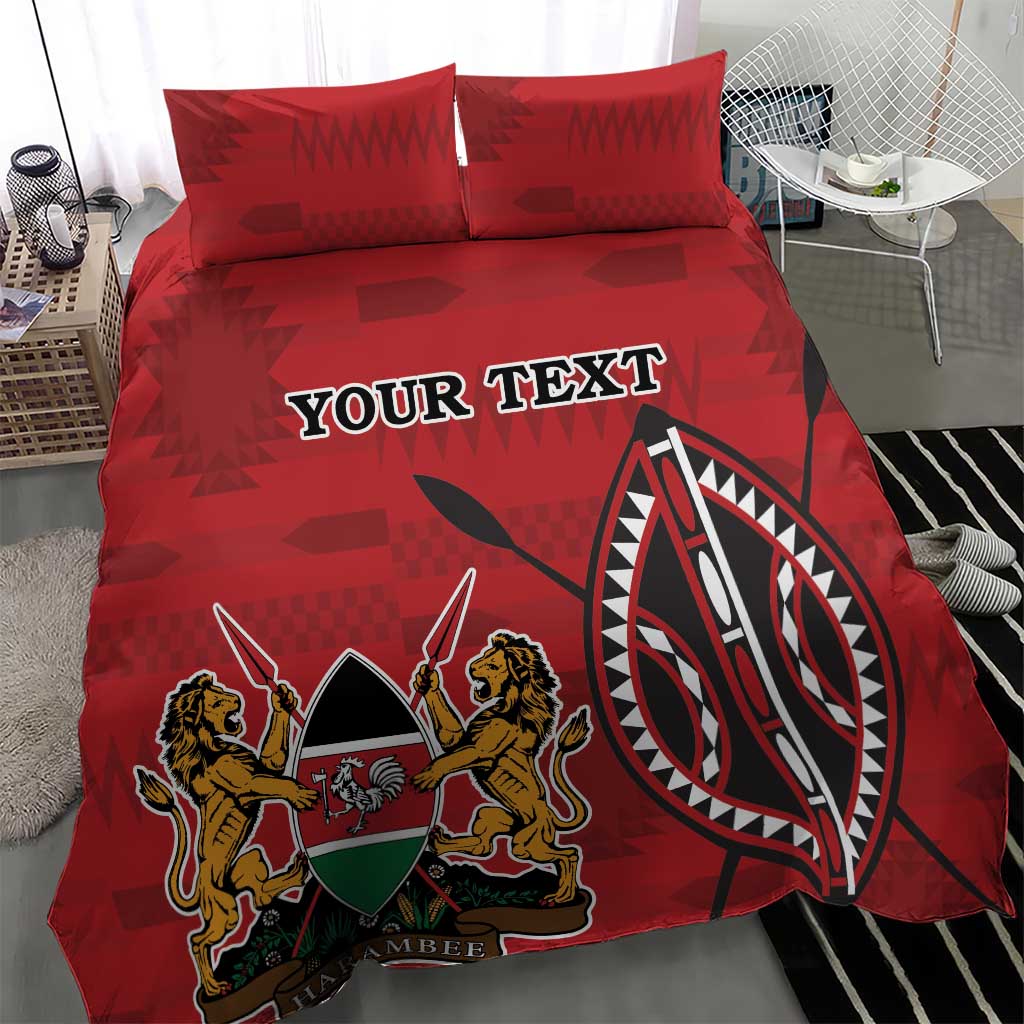 Personalized Afro Kenya Coat Of Arms Bedding Set Ethnic Seamless Pattern