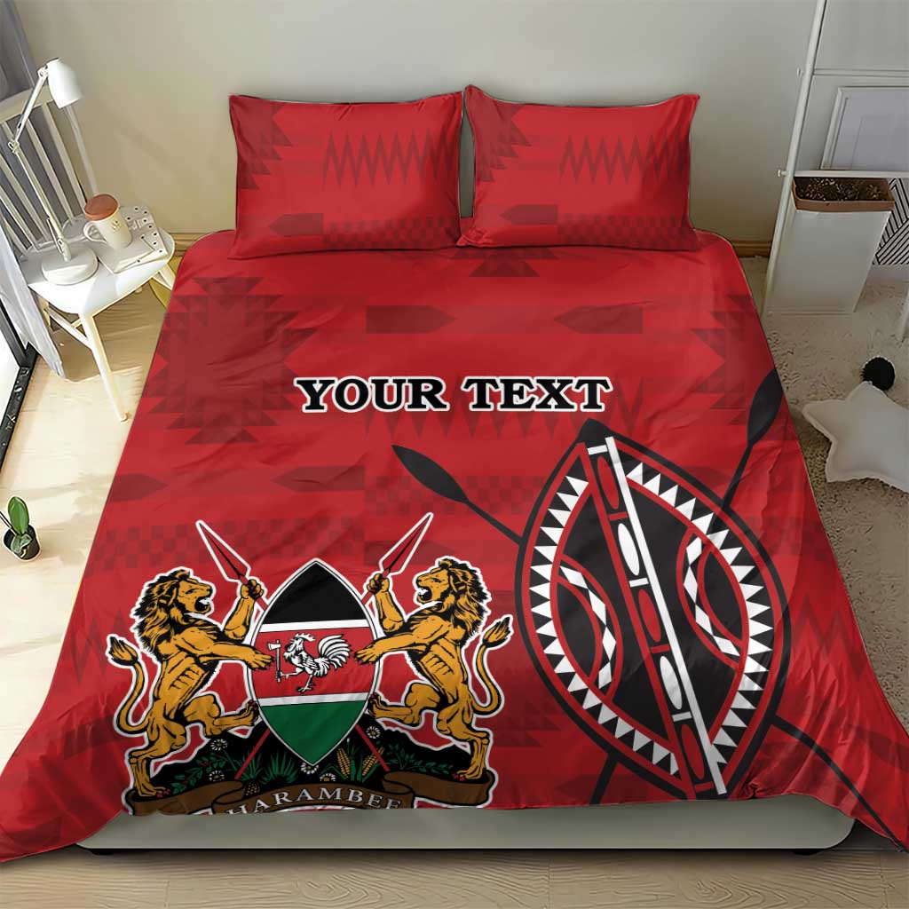 Personalized Afro Kenya Coat Of Arms Bedding Set Ethnic Seamless Pattern