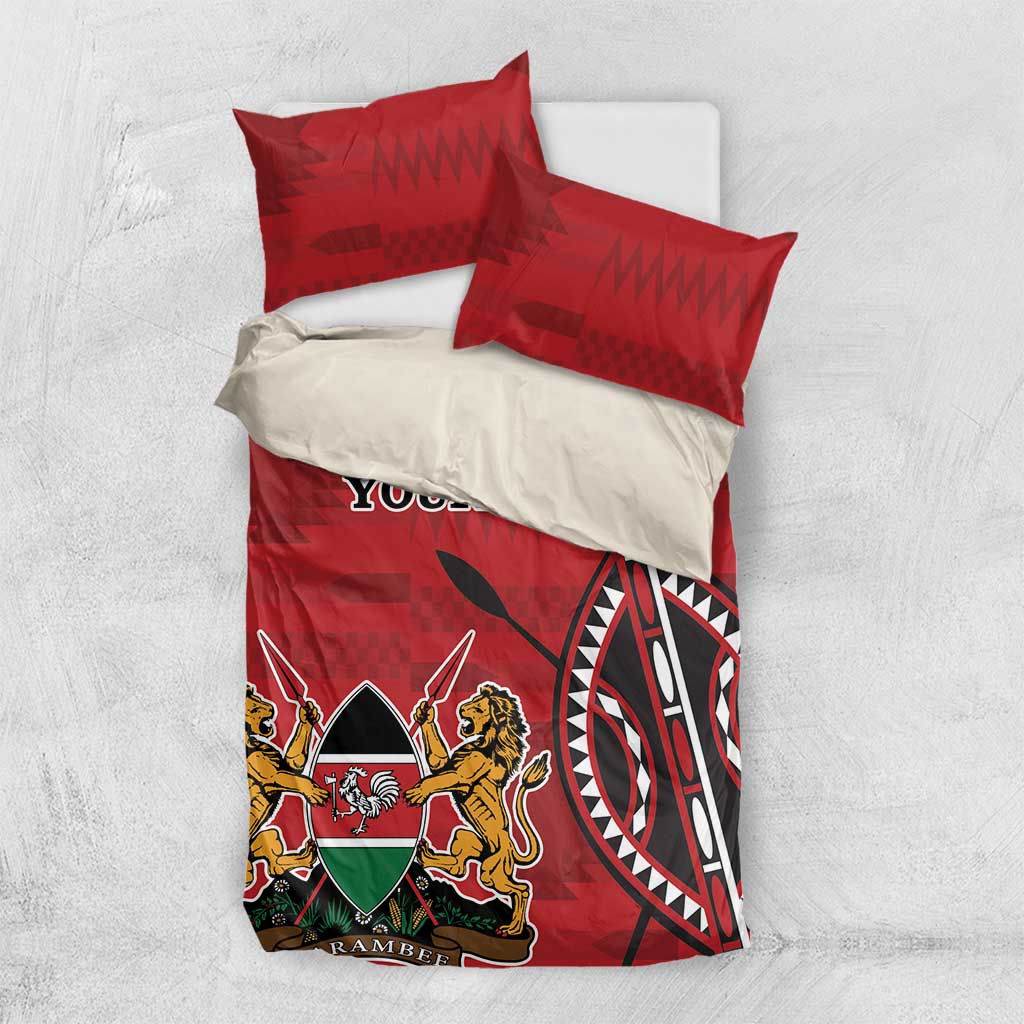 Personalized Afro Kenya Coat Of Arms Bedding Set Ethnic Seamless Pattern