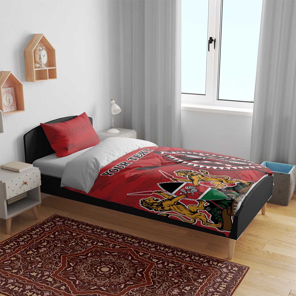 Personalized Afro Kenya Coat Of Arms Bedding Set Ethnic Seamless Pattern