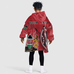 Personalized Afro Kenya Coat Of Arms KId Wearable Blanket Hoodie Ethnic Seamless Pattern