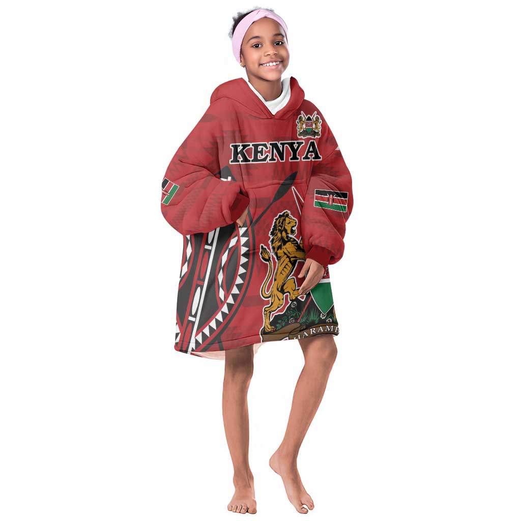 Personalized Afro Kenya Coat Of Arms KId Wearable Blanket Hoodie Ethnic Seamless Pattern